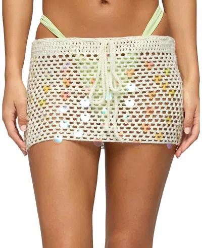 Edikted Kirah Open Stitch Paillette Cover-up Miniskirt In Gold
