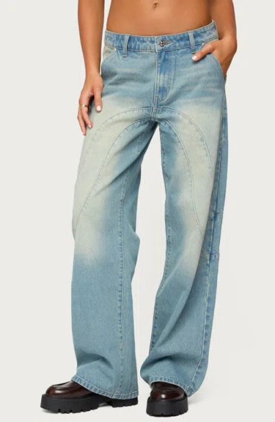 Edikted Kiria Stitched Low Rise Baggy Jeans In Blue