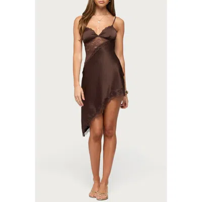Edikted Kit Asymmetric Lace Inset Slipdress In Brown