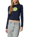 Edikted Kiwi Long Sleeve Top In Navy