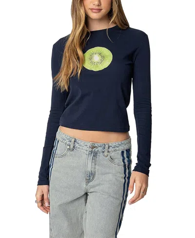 Edikted Kiwi Long Sleeve Top In Navy