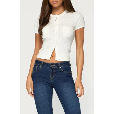 Edikted Kiyomi Button Up Knit Top In Cream
