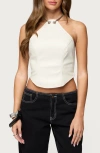 Edikted Kizzie Faux Leather Halter Top In White