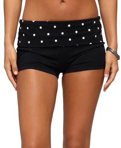 Edikted Kizzy Polka Dot Foldover Micro Shorts In Black
