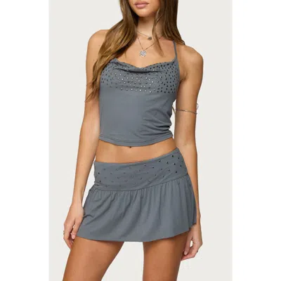 Edikted Klara Studded Cowl Neck Crop Halter Top In Gray