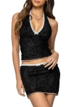 Edikted Klea Lace Trim Velvet Burnout Halter Top