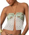 Edikted Kloe Backless Crochet Split Front Top In Green