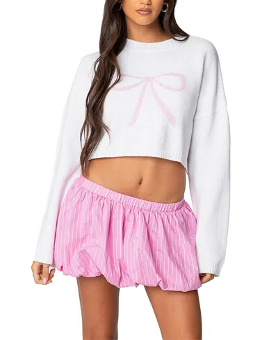 EDIKTED KNIT BOW CROPPED SWEATER