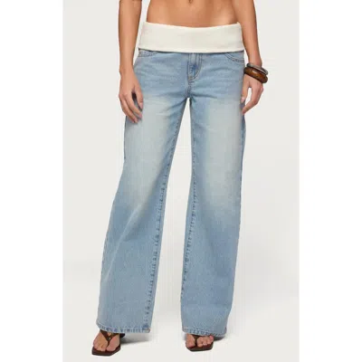 Edikted Knit Foldover Low Rise Baggy Jeans In Blue
