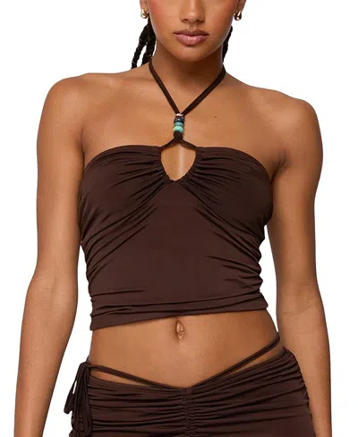 Edikted Koda Bead Halter Top In Brown