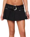 Edikted Kore Belt Pleated Denim Micro Skort In Black