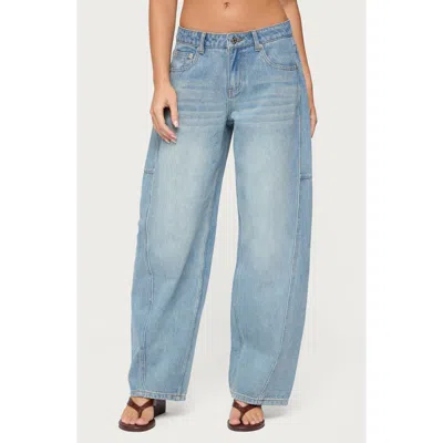 Edikted Korie Barrel Leg Low Rise Light Rinse Wash Jeans In Blue