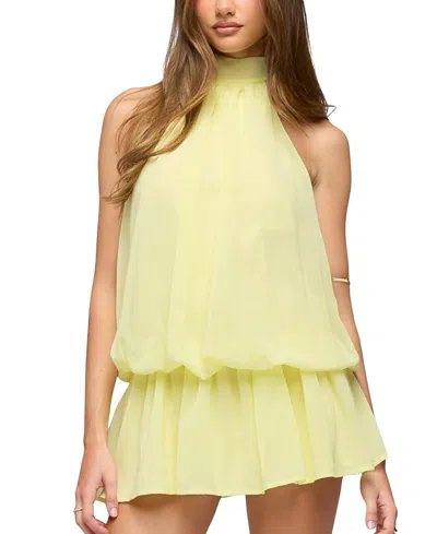 Edikted Kortney Chiffon High Neck Mini Dress In Yellow