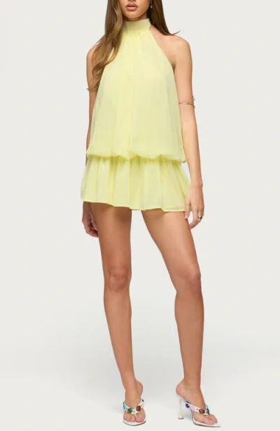 Edikted Kortney Chiffon High Neck Mini Dress In Yellow