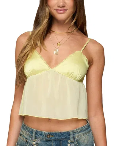 Edikted Krisa Sheer Chiffon Babydoll Top In Yellow