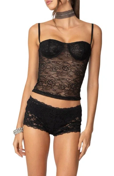 Edikted Krissy Sheer Lace Corset Top In Black
