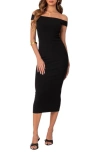 Edikted Kyla Off Shoulder Ribbed Midi Dress In Black