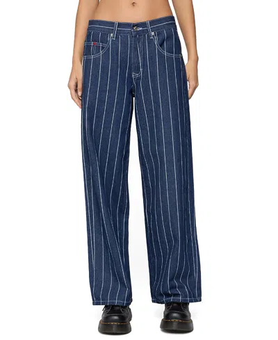 EDIKTED KYLER PINSTRIPE LOW RISE DARK RINSE WASH JEANS