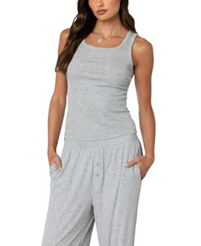 Edikted Kylian Ribbed Tank Top In Gray-melange