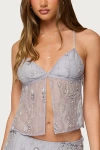 Edikted Kylie Beaded Split Front Top In Gray
