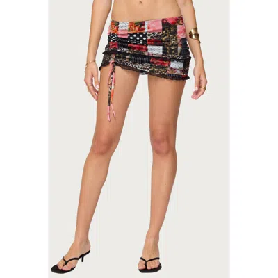 Edikted Kylo Cinched Print Mesh Miniskirt In Black