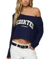 Edikted La Babe Off The Shoulder Crop Graphic T-shirt In Multi