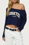 Edikted La Babe Off The Shoulder Crop Graphic T-shirt In Blue