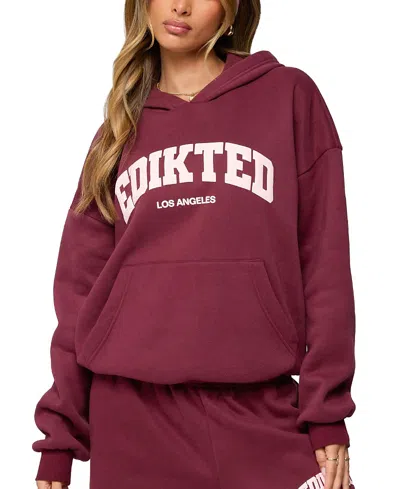 Edikted La Logo Oversized Hoodie In Burgundy