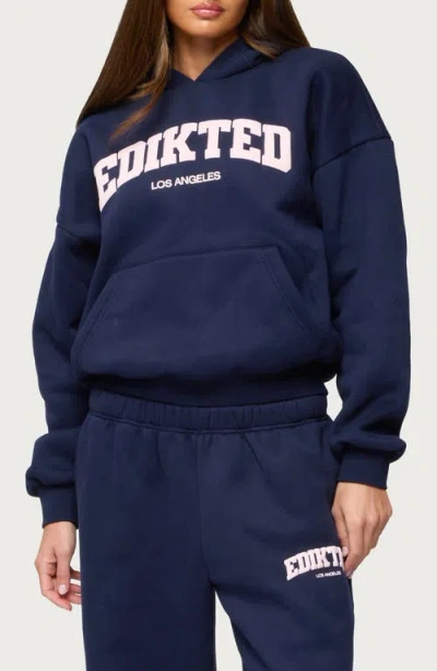 Edikted La Logo Oversize Fleece Graphic Hoodie In Blue