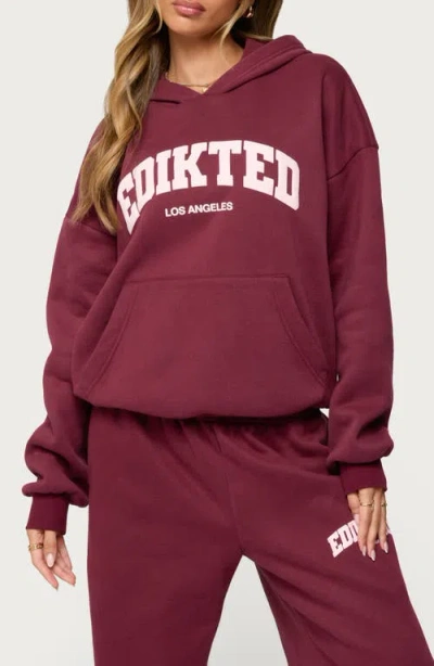 Edikted La Logo Oversized Hoodie In Burgundy