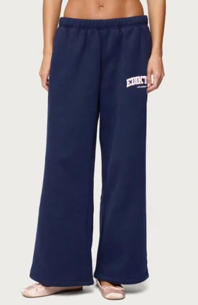 Edikted La Wide Leg Graphic Sweatpants In Blue