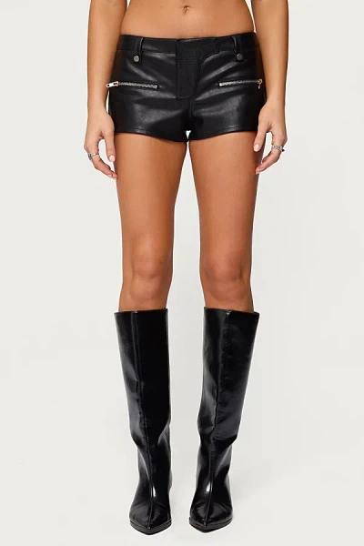 Edikted Labella Faux Leather Micro Shorts In Black