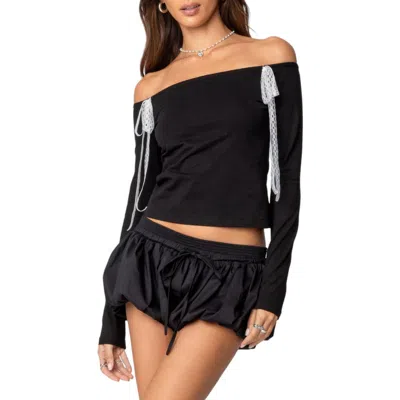 Edikted Lace Bow Detail Off The Shoulder Top In Black