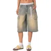 Edikted Lace Boxer Denim Bermuda Shorts In Blue-vintage-washed