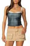Edikted Lace Detail Plaid Mesh Crop Top In Green