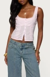 Edikted Lace Inset Clip Dot Cotton Button-up Shirt In Pink