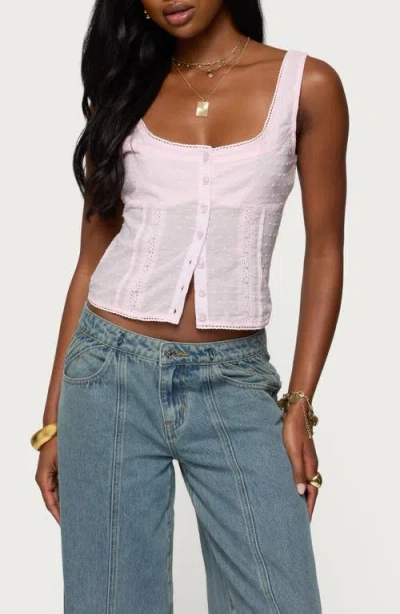 EDIKTED EDIKTED LACE INSET CLIP DOT COTTON BUTTON-UP SHIRT