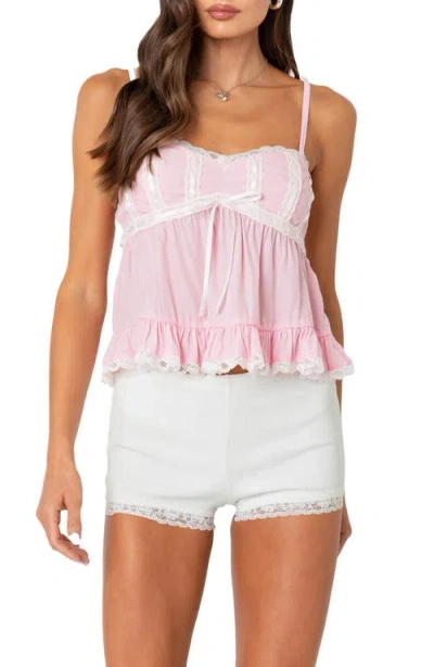 Edikted Lace Trim Babydoll Camisole In Pink