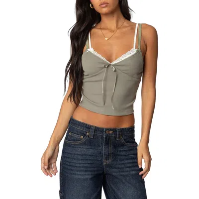 Edikted Lace Trim Layered Camisole In Olive