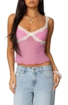 Edikted Contrast Lacey Mesh Tank Top In Pink