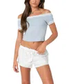 Edikted Lace Trim Off The Shoulder Crop Top In Light Blue