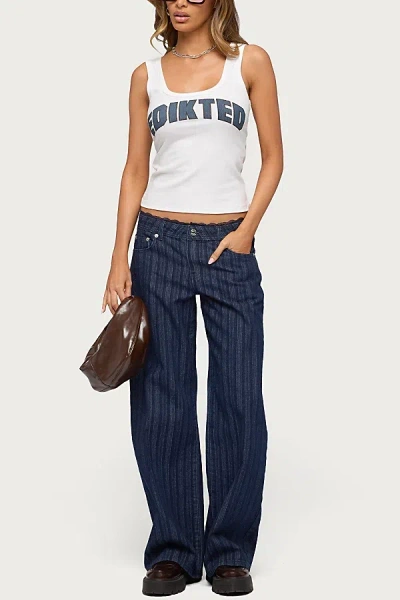 Edikted Lace Trim Striped Low Rise Baggy Jean In Blue, Women's At Urban Outfitters