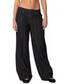 Edikted Stripe Lace Trim Low Rise Wide Leg Jeans In Black