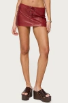 Edikted Lace-up Low Rise Faux Leather Miniskort In Burgundy