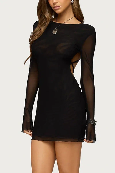 Edikted Lace Back Long Sleeve Mesh Minidress In Black