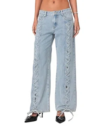 Edikted Laced Up Low Rise Jeans In Light Blue