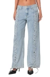 Edikted Laced Up Low Rise Jeans In Light-blue