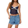 Edikted Lacey Contrast Mesh Tank In Blue