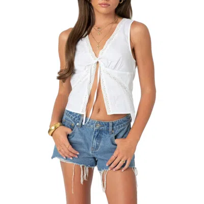 Edikted Lacey Embroidered Split Front Top In White