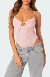 Edikted Lacey Keyhole Knit Bodysuit In Light-pink